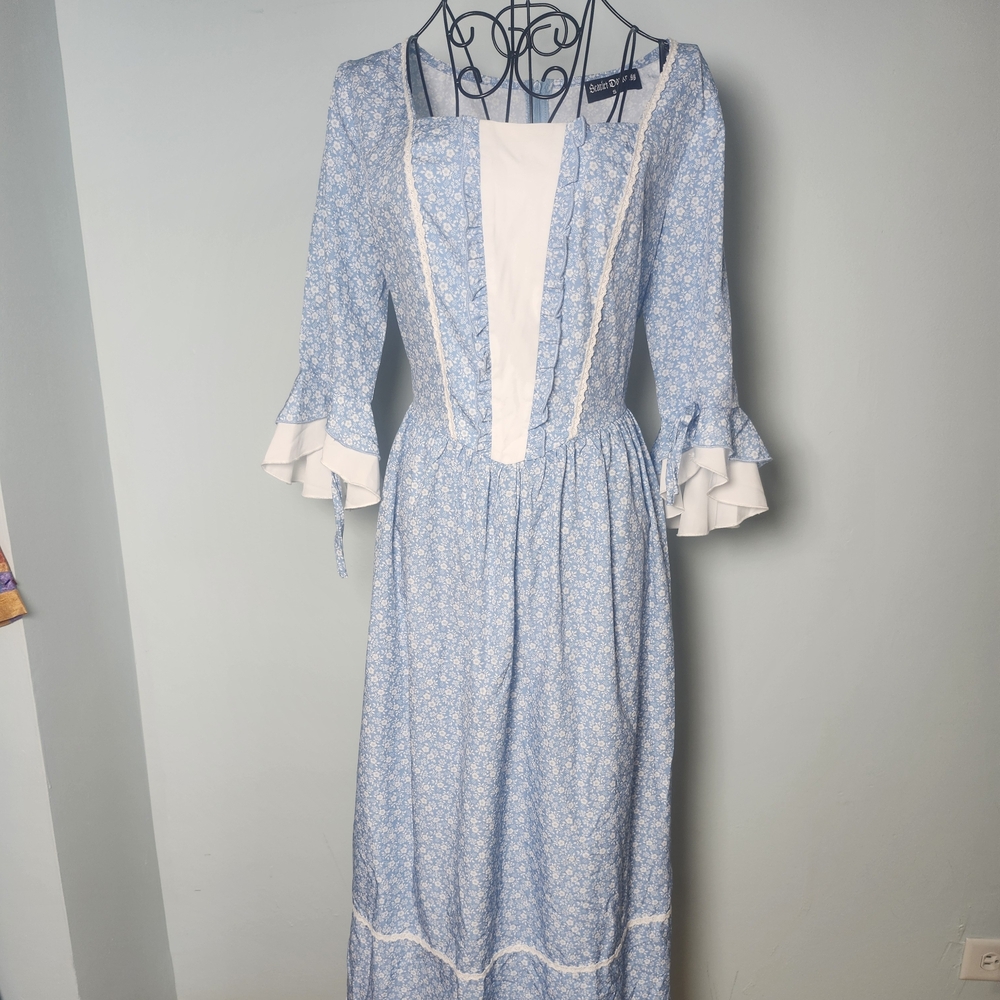 Scarlet Darkness Blue Floral Milkmaid Cottagecore Fairycore Midi Dress S